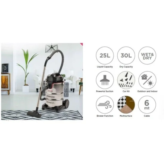 Kenwood 25L 1500W Wet & Dry Vacuum Cleaner - Silver/Black